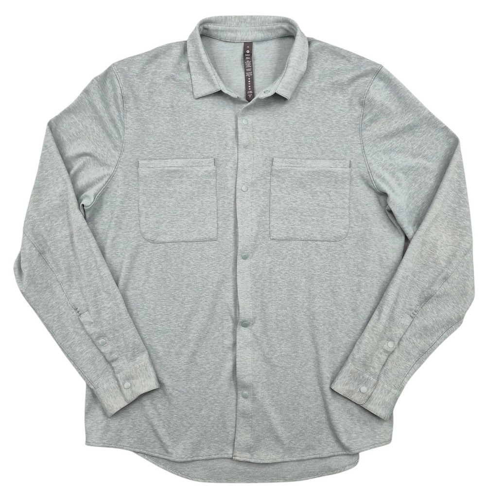 Lululemon Mens Long Sleeve Button Down Sweater XL Grey Heathered Snap